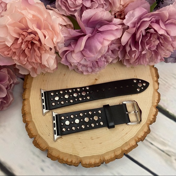 Black Studded Leather Punk Rock Apple Watchband - Picture 9 of 16